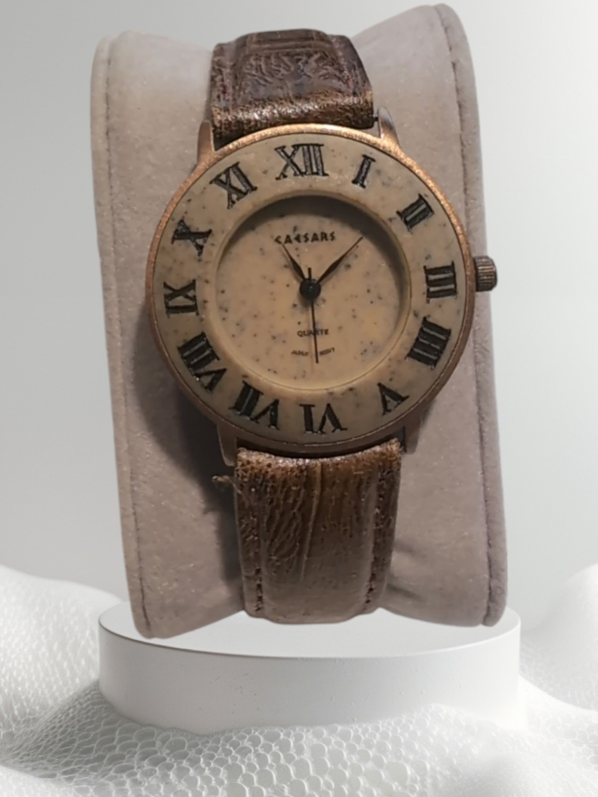 Caesars Women Watch Copper Stainless Steel Leather Brown WR Beige Stone Quartz