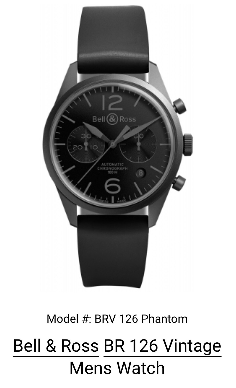 Bell & Ross BR 126 Vintage BRV 126 Original Carbon Wrist Watch for Men