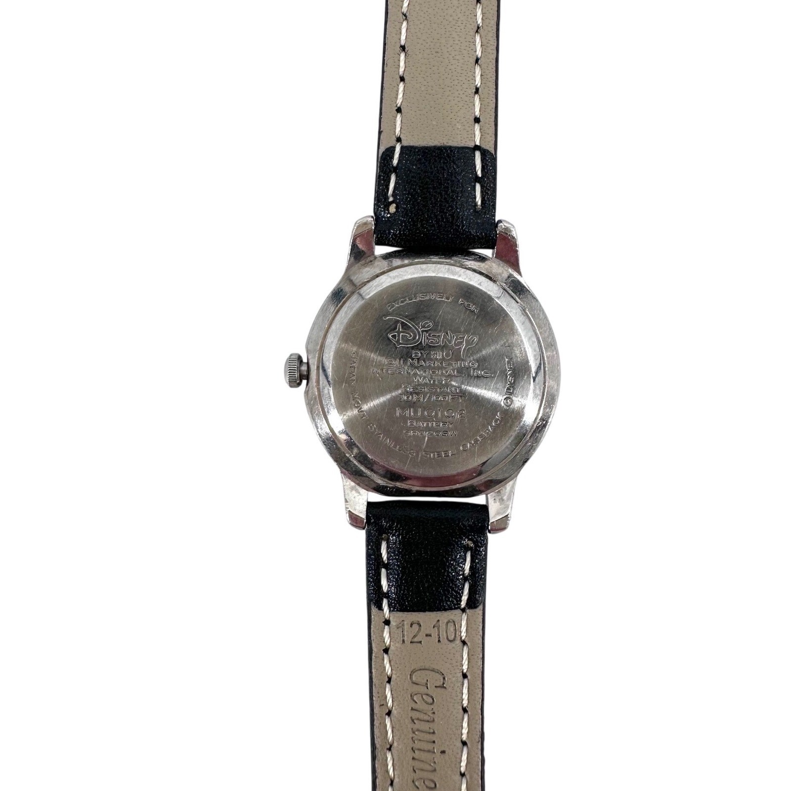 Vintage Disney Womens Watch Thinking Mickey Seiko SII Black Leather Band Working