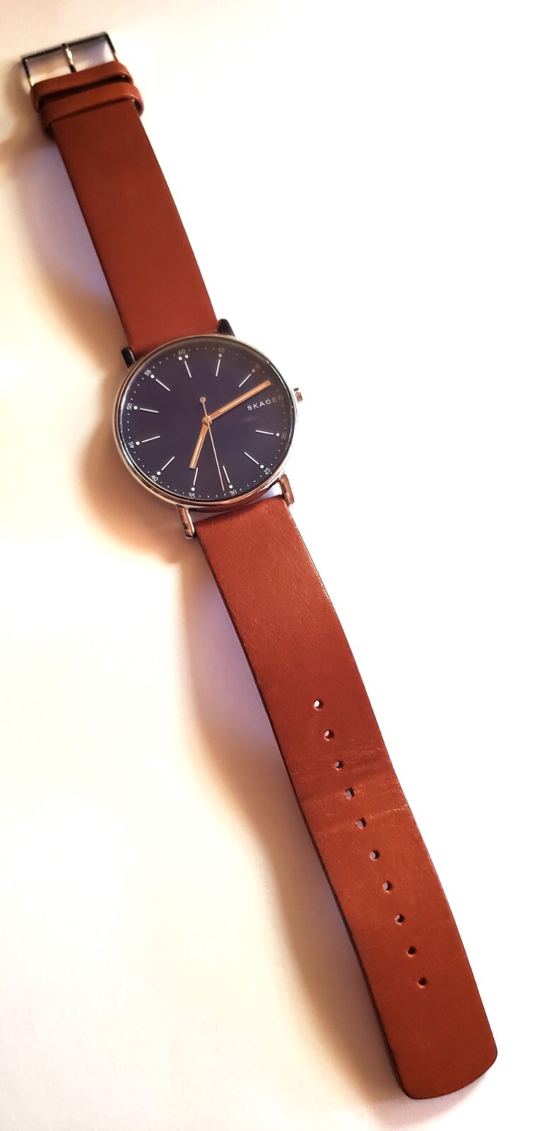 Skagen Mens SKW6355 Watch Signatur Blue Dial Red Band Silver Case Oversize