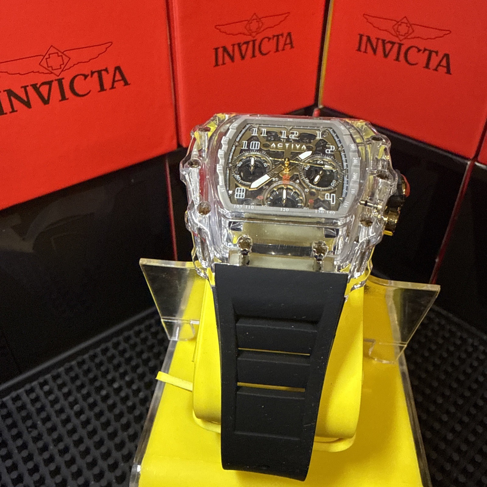 Activa x Invicta 44.3mm Men’s Watch Black Clear Skeleton Dial ACW2305-005 NEW