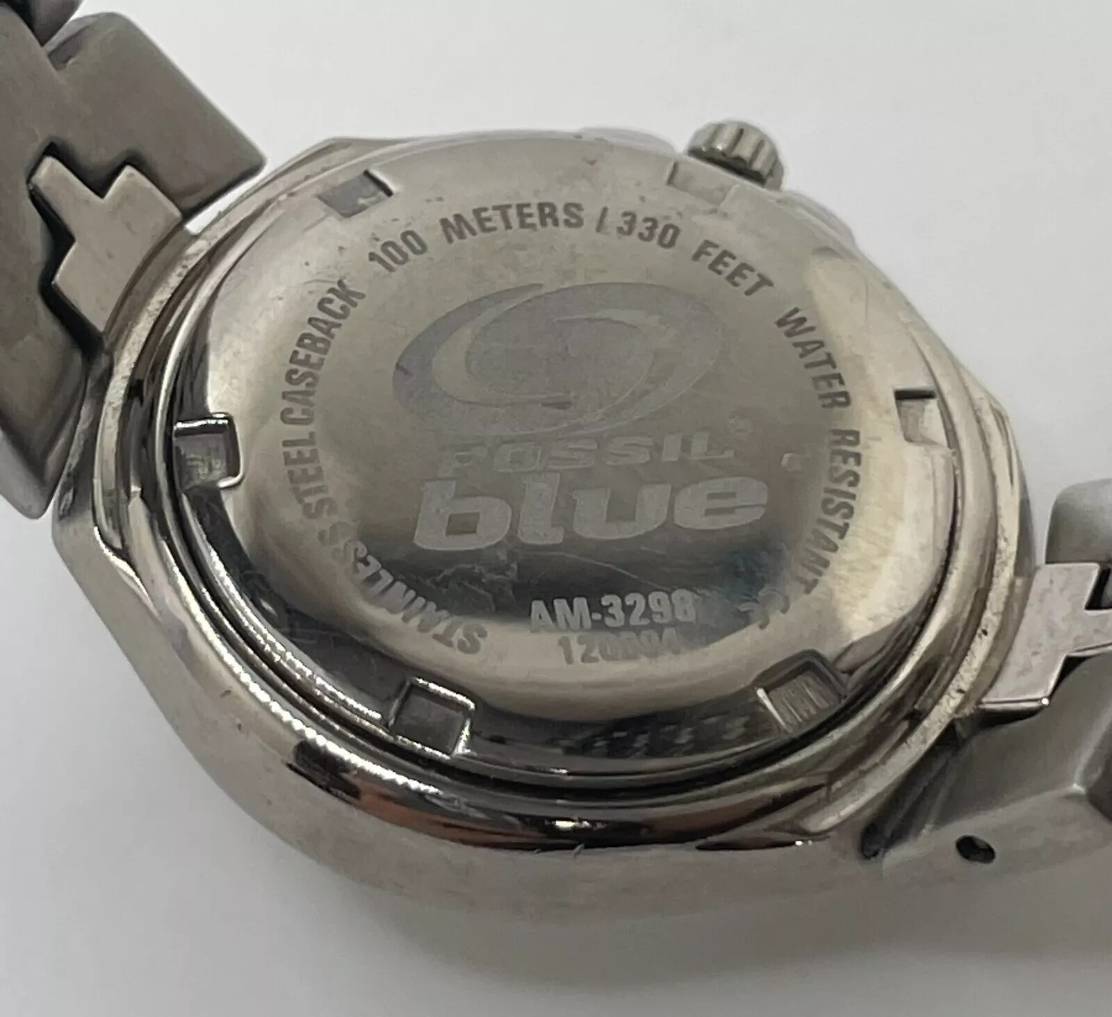 Fossil Blue Watch AM-3298 Womens 29mm Case Bracelet Band Quartz Three Hands