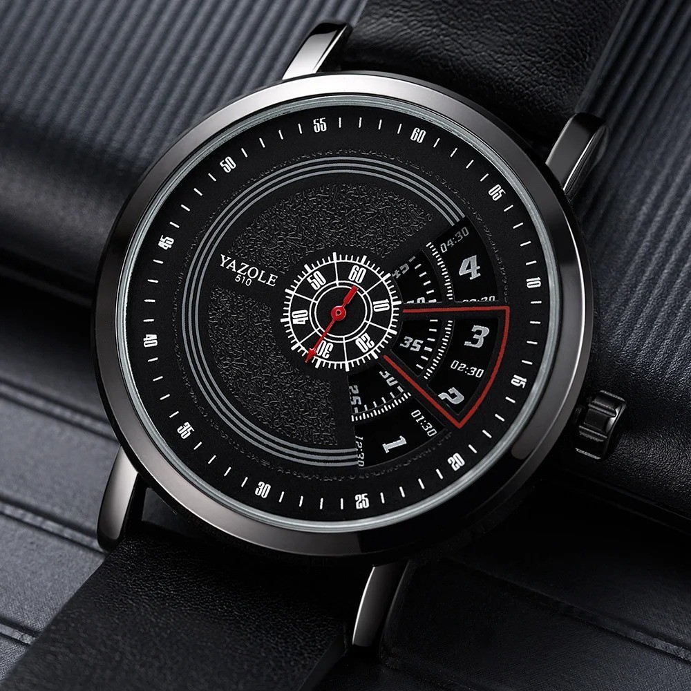 Men’s Fashion Quartz Watch – Black Leather Strap Wristwatch Gift