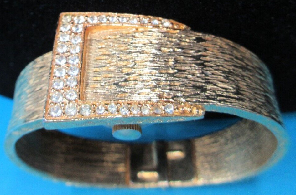 LUCERNE BANGLE BUCKLE BRACELET WATCH ~ RHINESTONE ACCENTS~BASE METAL~STAINLESS