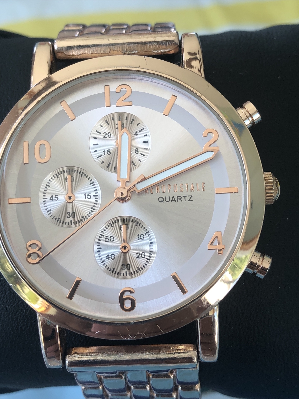 Aeropostale Rose Gold Toned Metal Link Faux Chronograph Women’s Watch- Working