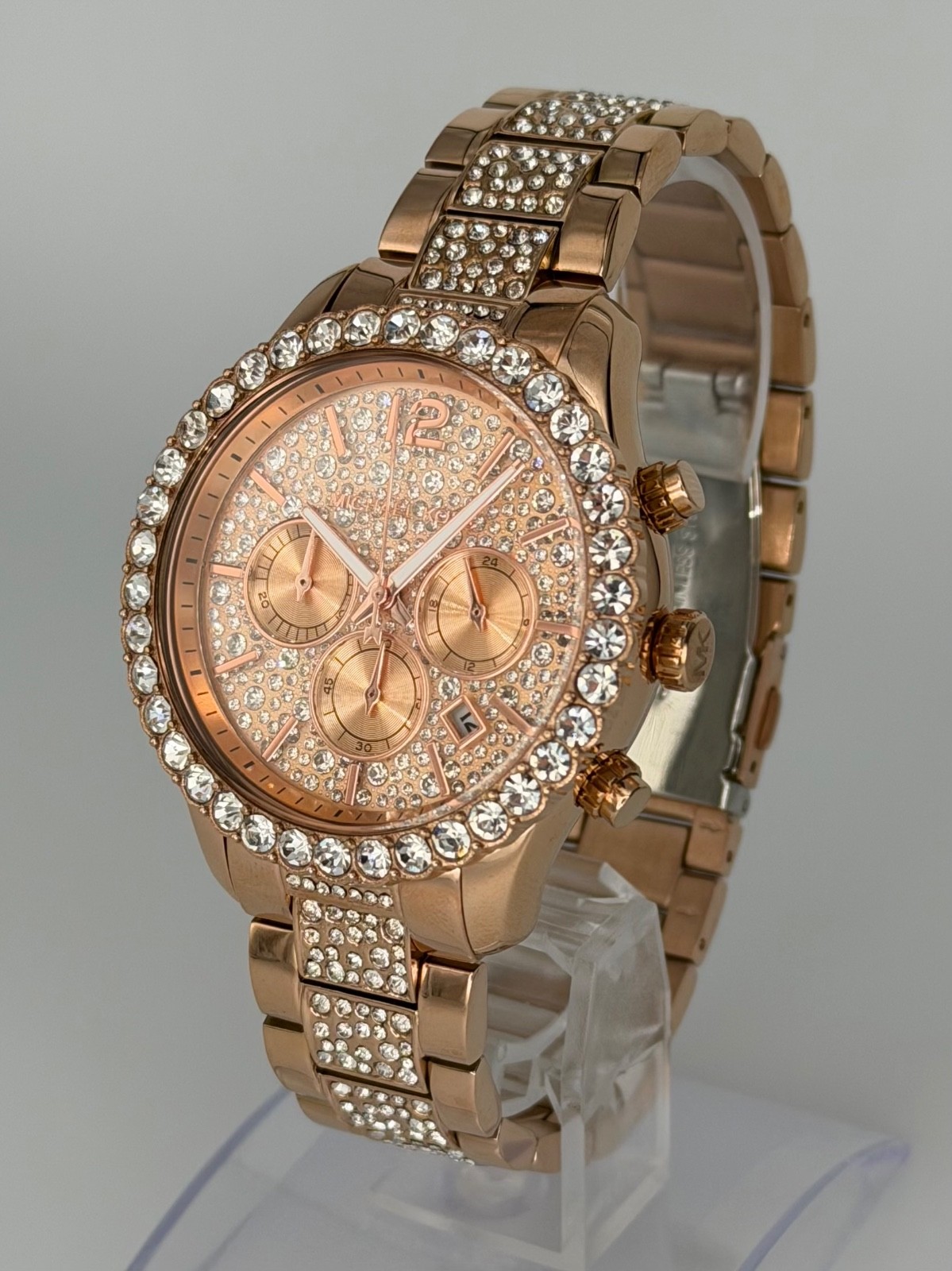 MICHAEL KORS Layton MK7285 Chronograph Rose Gold Glitz Crystal 42mm Wristwatch