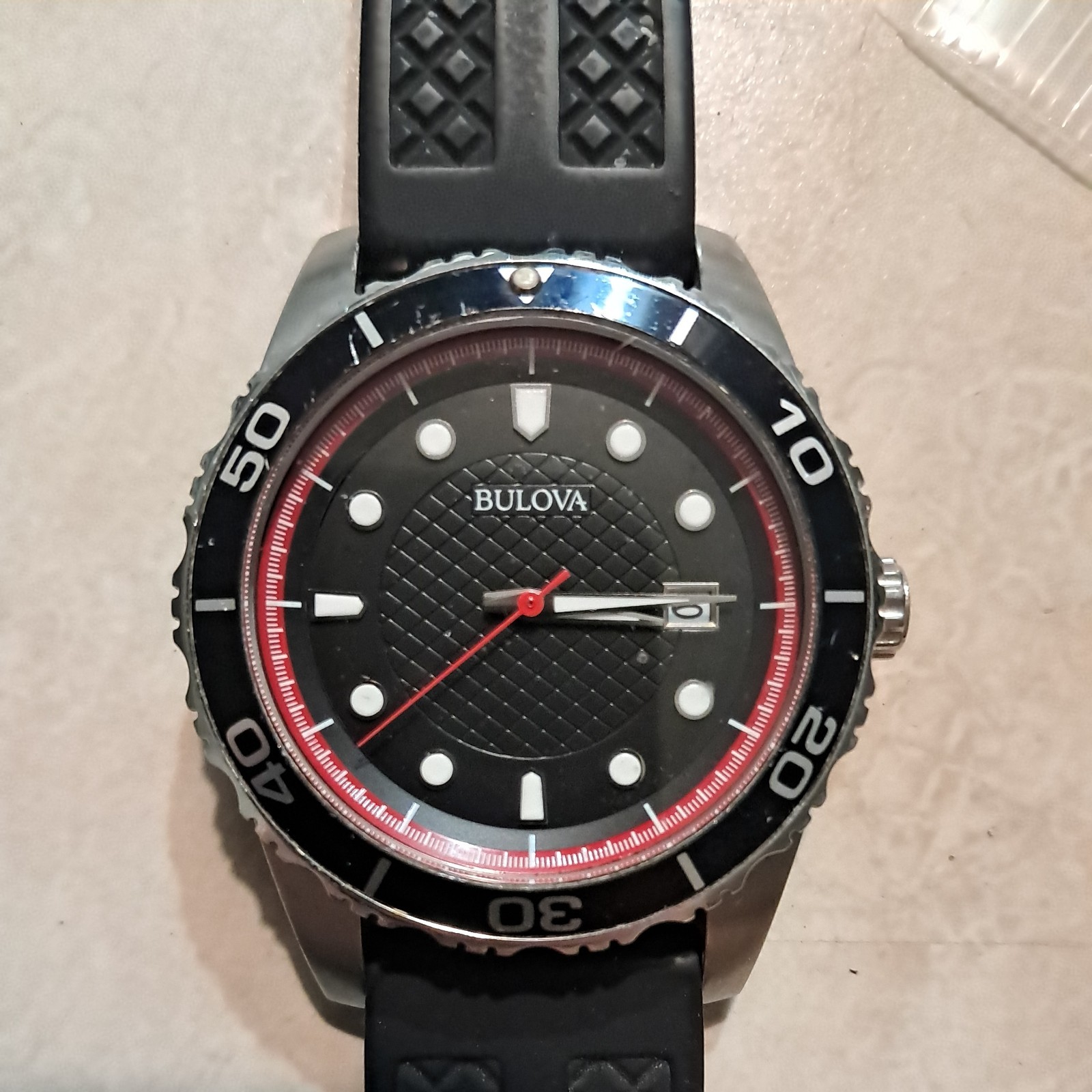Bulova 98B260 43mm Stainless Steel Black Silver Case w Black Resin Band Men’s a1