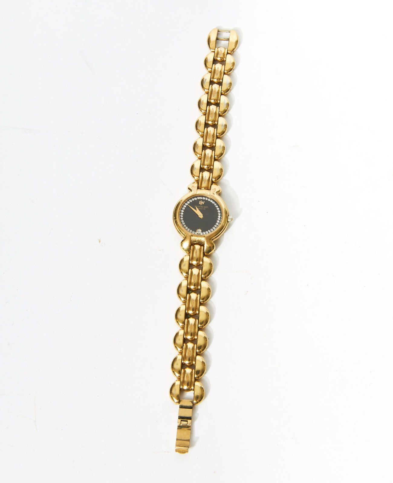 Raymond Weil, 18K Gold Electroplated, Black Dial, Women’s Wristwatch 5355. Works