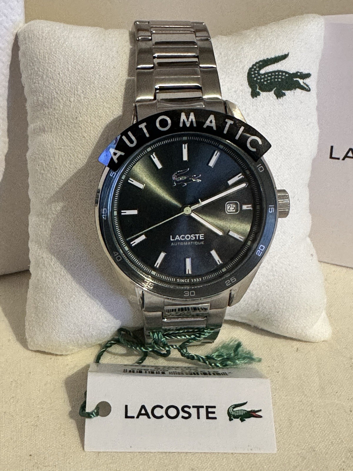 Lacoste Automatic 21 Jewel Mens Watch Boston Green Dial 40mm Date 50m New In Box