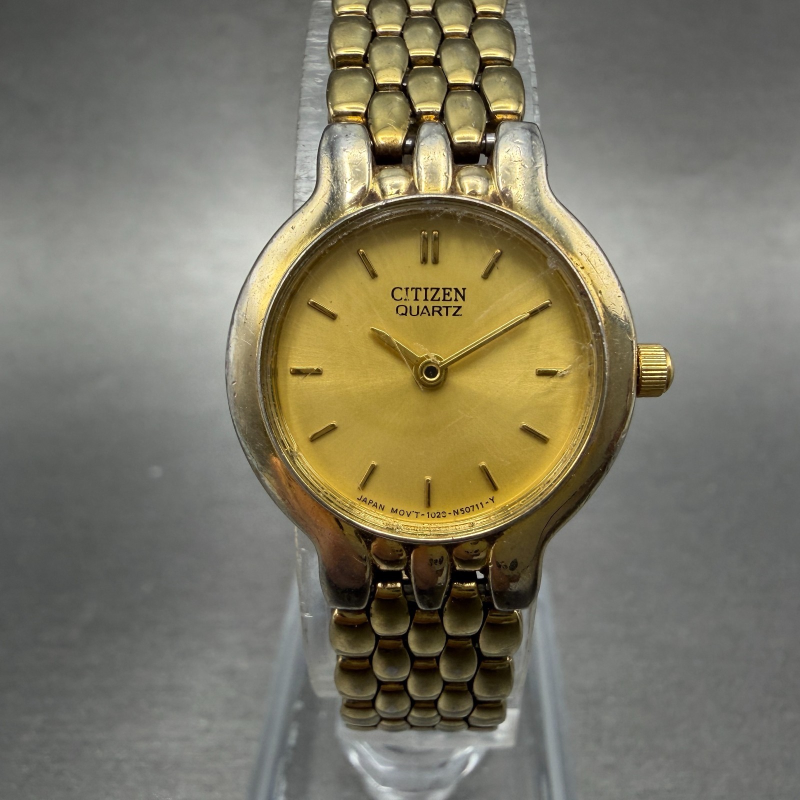 Citizen Watch Women 22mm Gold Dial Gold Tone Round 1020-S54554 New Battery