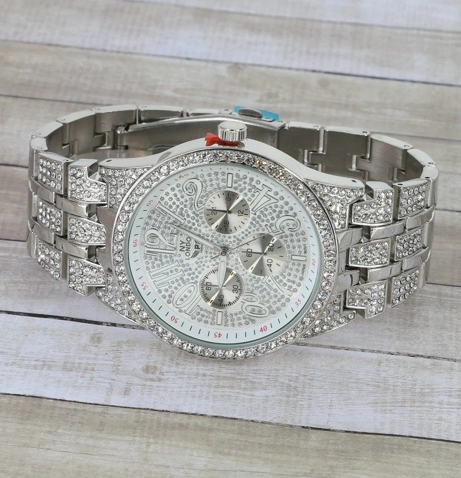 NY LONDON Men Hip-Hop Silver Rapper’s Fully ICE Bling Luxury Watch
