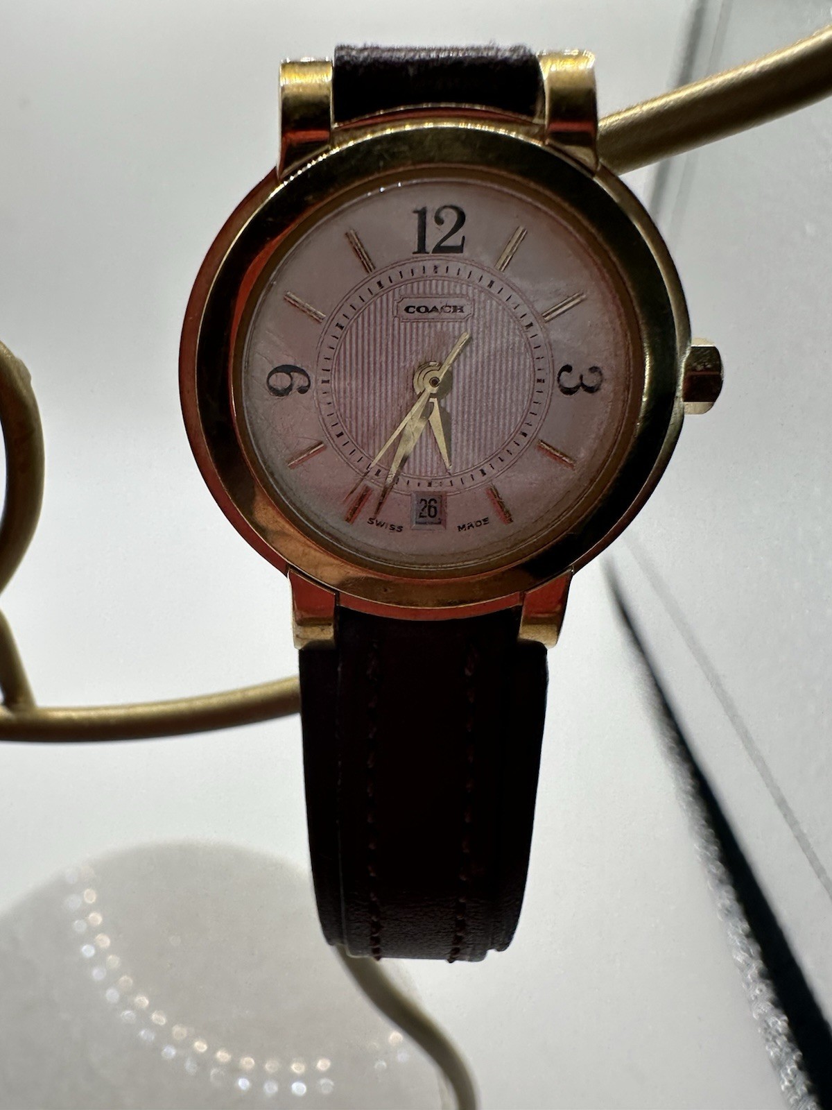 COACH Gramercy Swiss Made Quartz Watch W018 Leather Band Untested As-Is