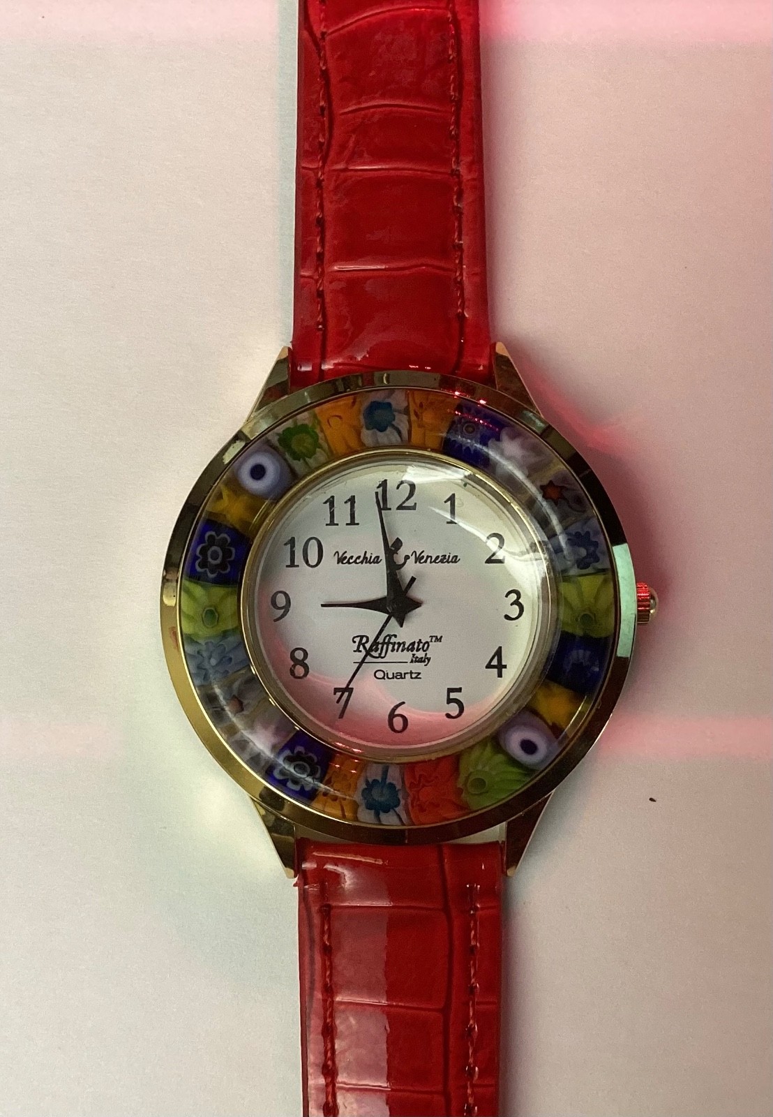Vecchia Venezia Glass Millefiori Watch Womens Gold Tone Red Band – WORKING NEW