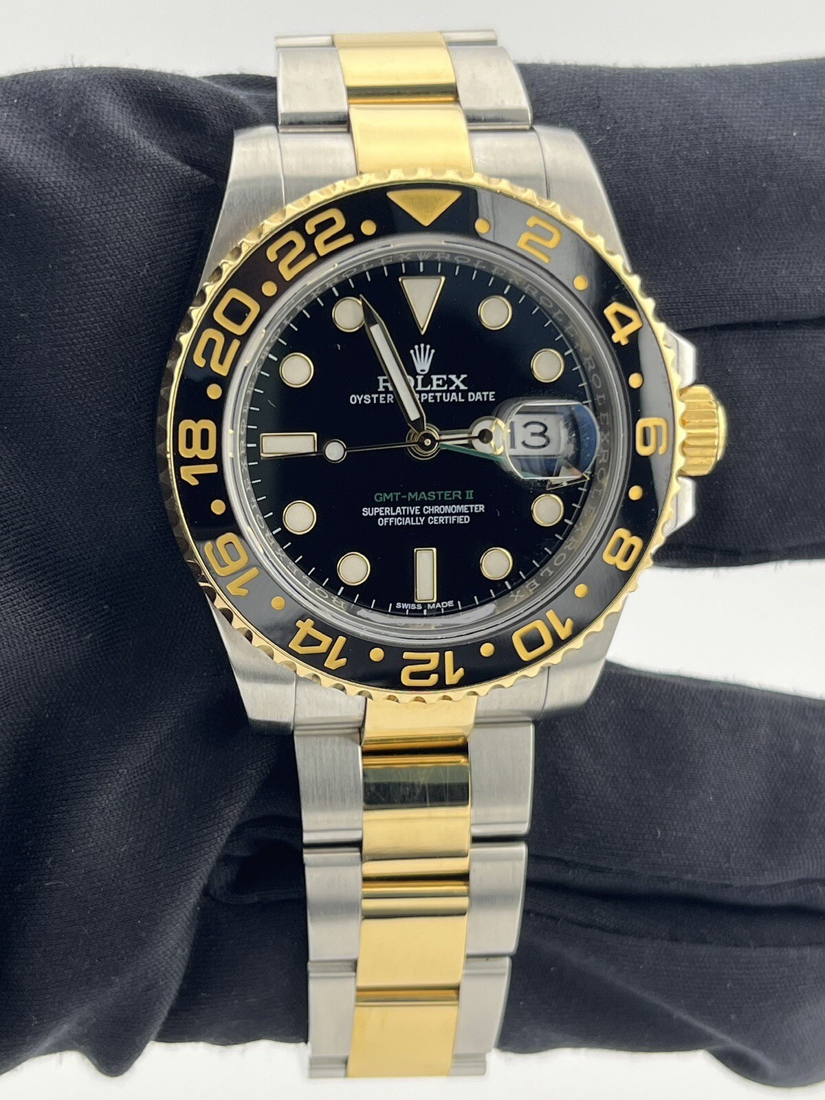 Rolex GMT-Master II 116713 Black Ceramic Two-Tone 18K Yellow Gold Stainless 40mm