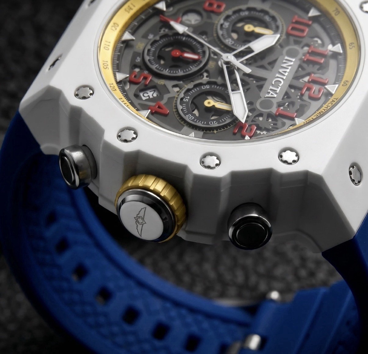 Invicta Racing Vaulthan Men’s 44mm Blue, White, Yellow & Red. Skeleton Dial COOL