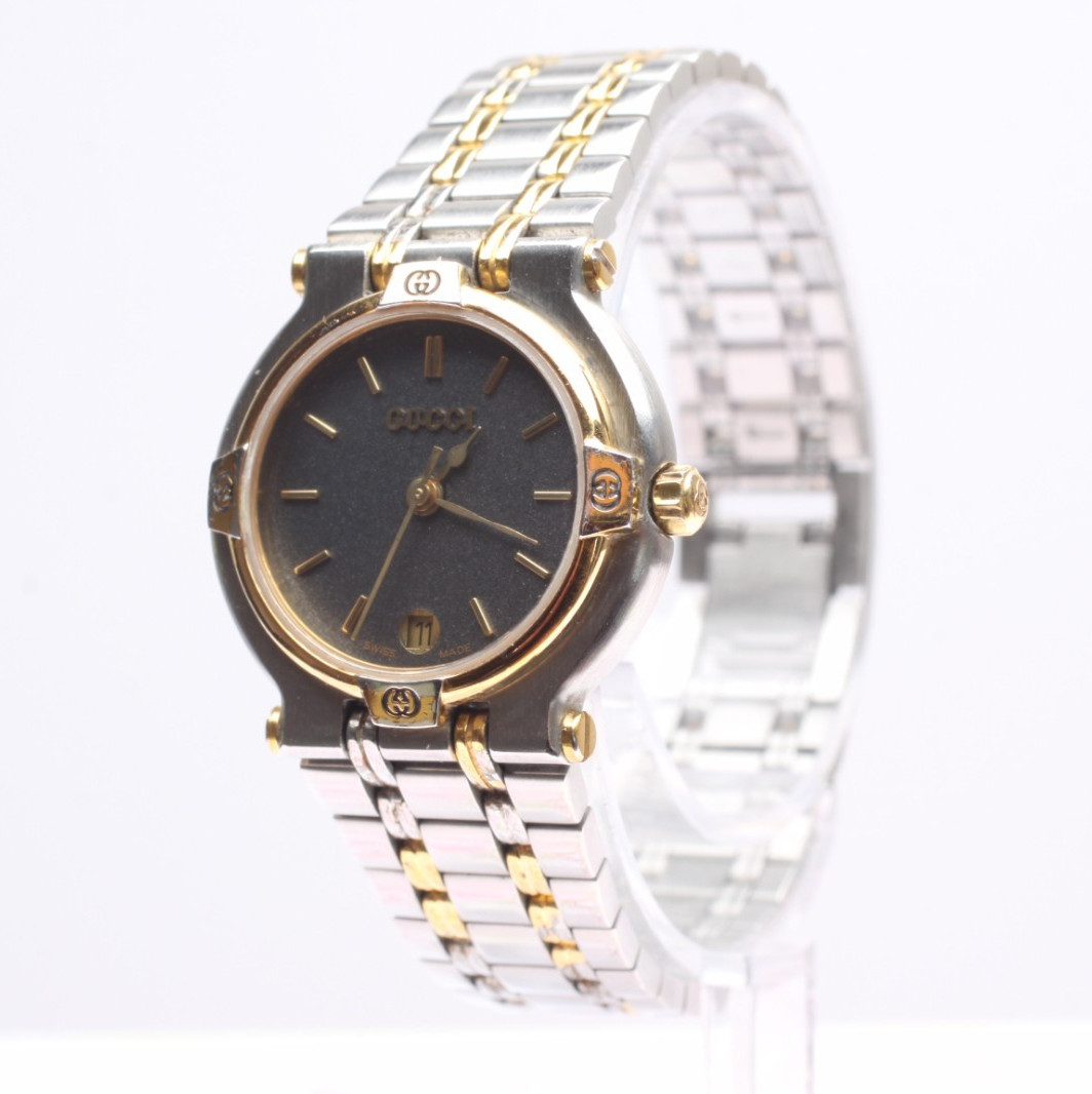 [Exc+5] Vintage Gucci 9000L 25mm Black Dial Date Quartz Women’s Gold Watch JPN