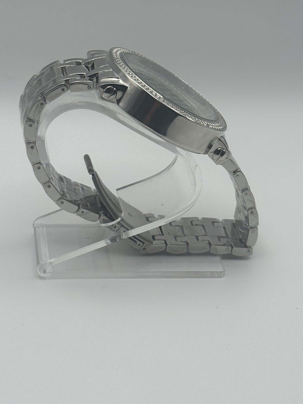 Diamond Maxx Quartz Silver Tone Stainless Steel 44mm Checkerboard Dial Watch