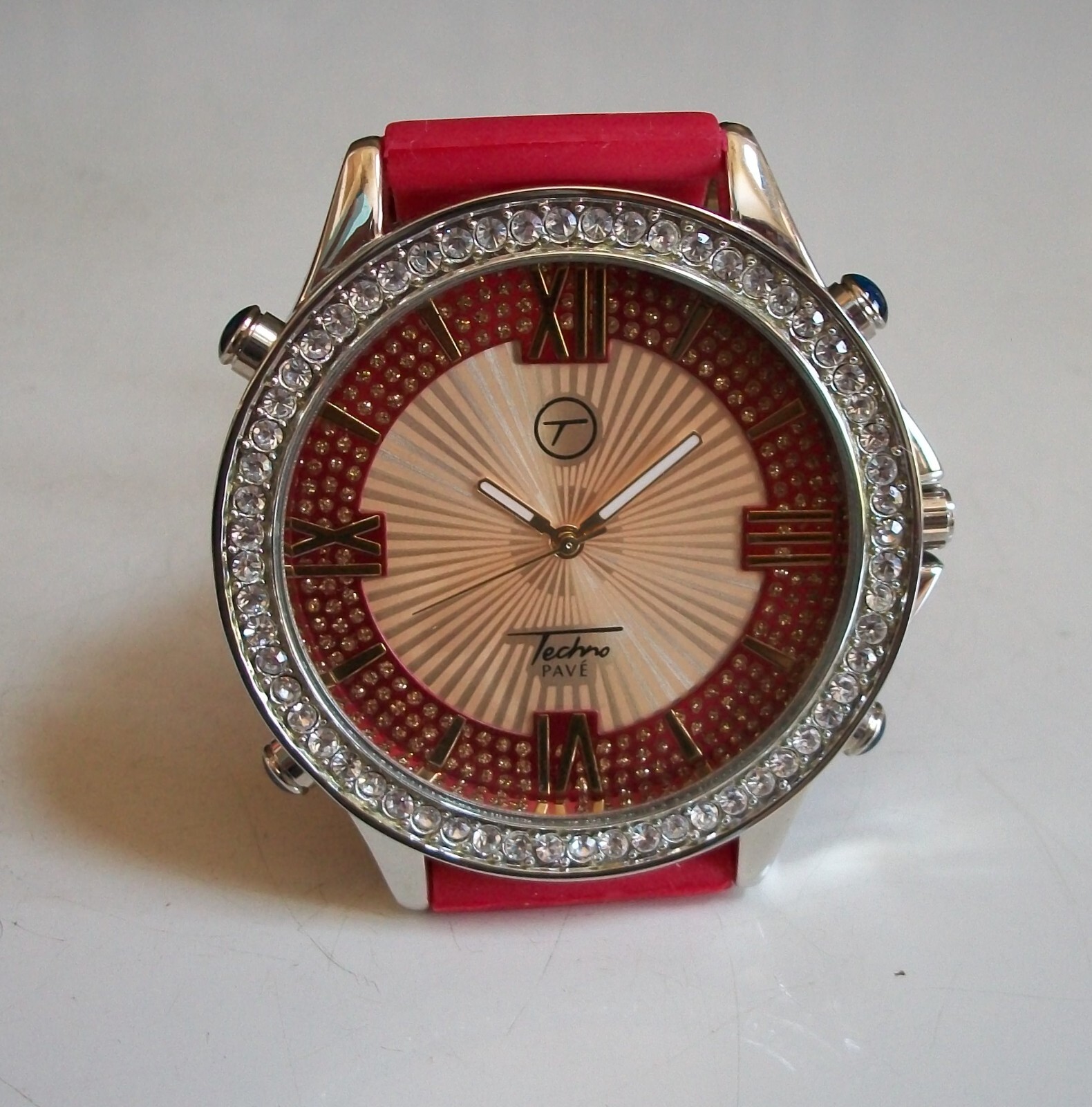 MEN STONE SILVER, RED, GOLD SILICONE BAND CASUAL HIP HOP FASHION WATCH
