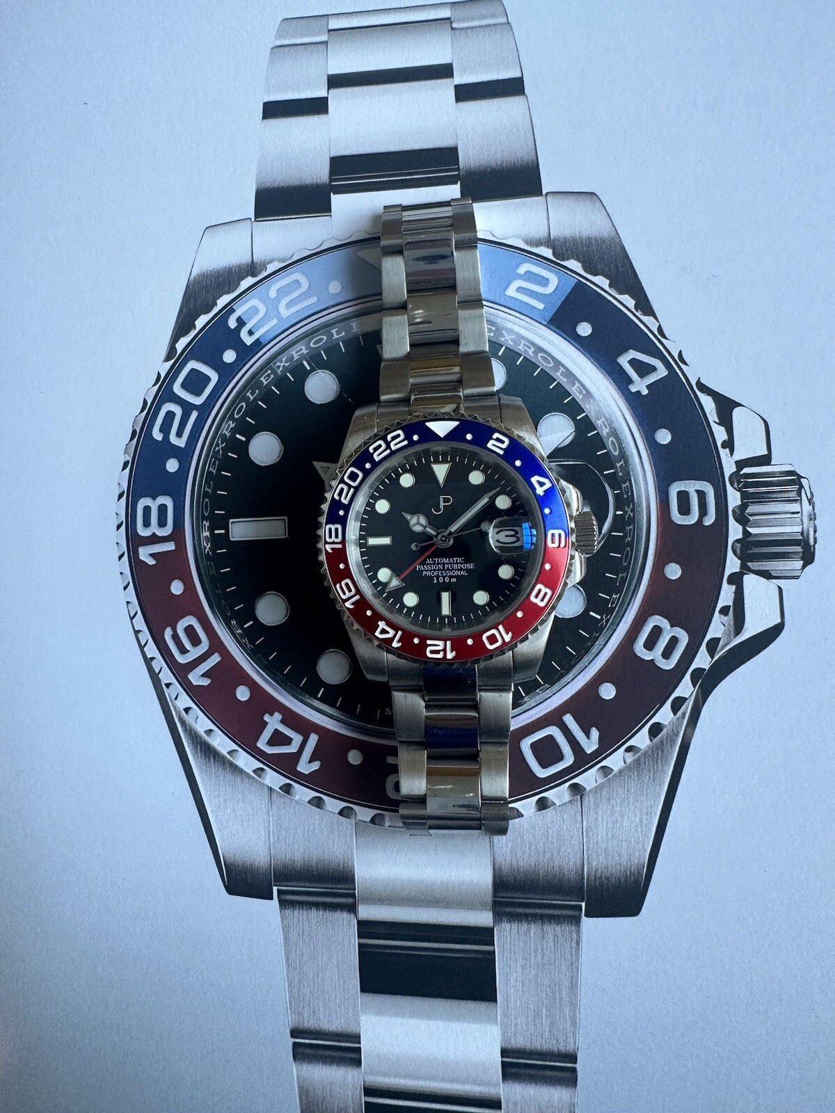seiko 4r34 JP Custom 40mm automatic GMT blue & Red Pepsi Bezel Watch