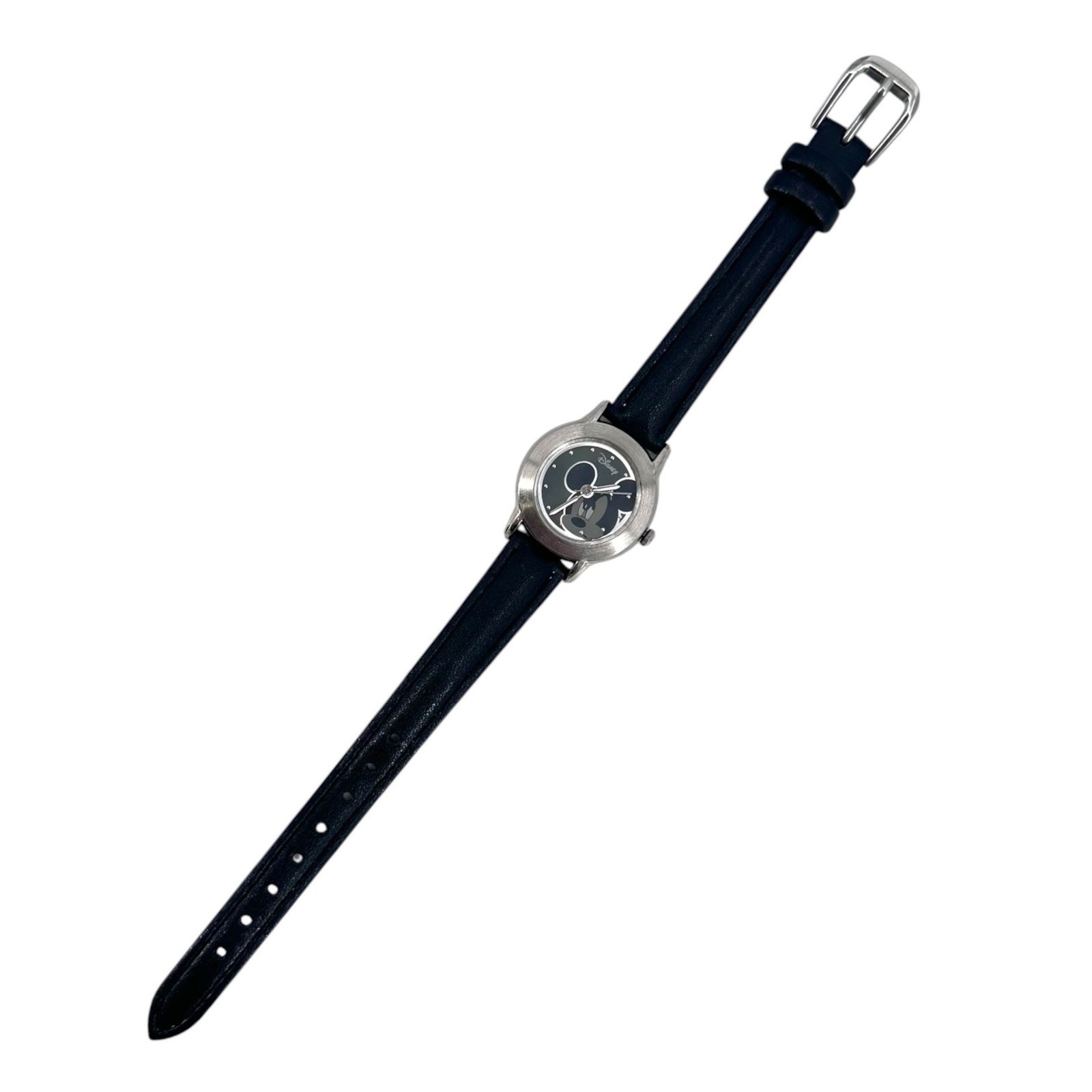 Vintage Disney Womens Watch Thinking Mickey Seiko SII Black Leather Band Working