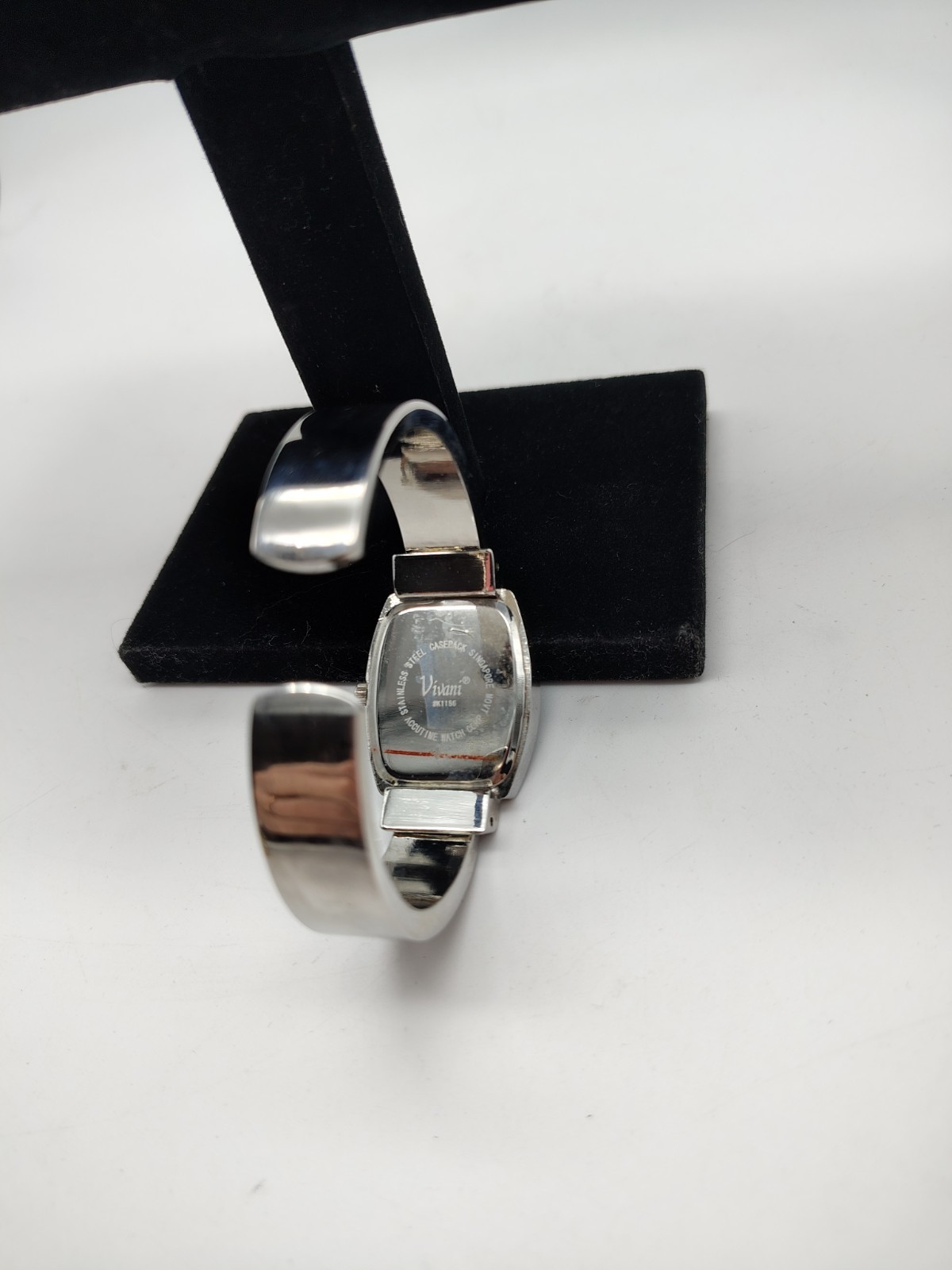 Vivani Silver Tone Rhinestone Bezel Women’s Cuff Watch