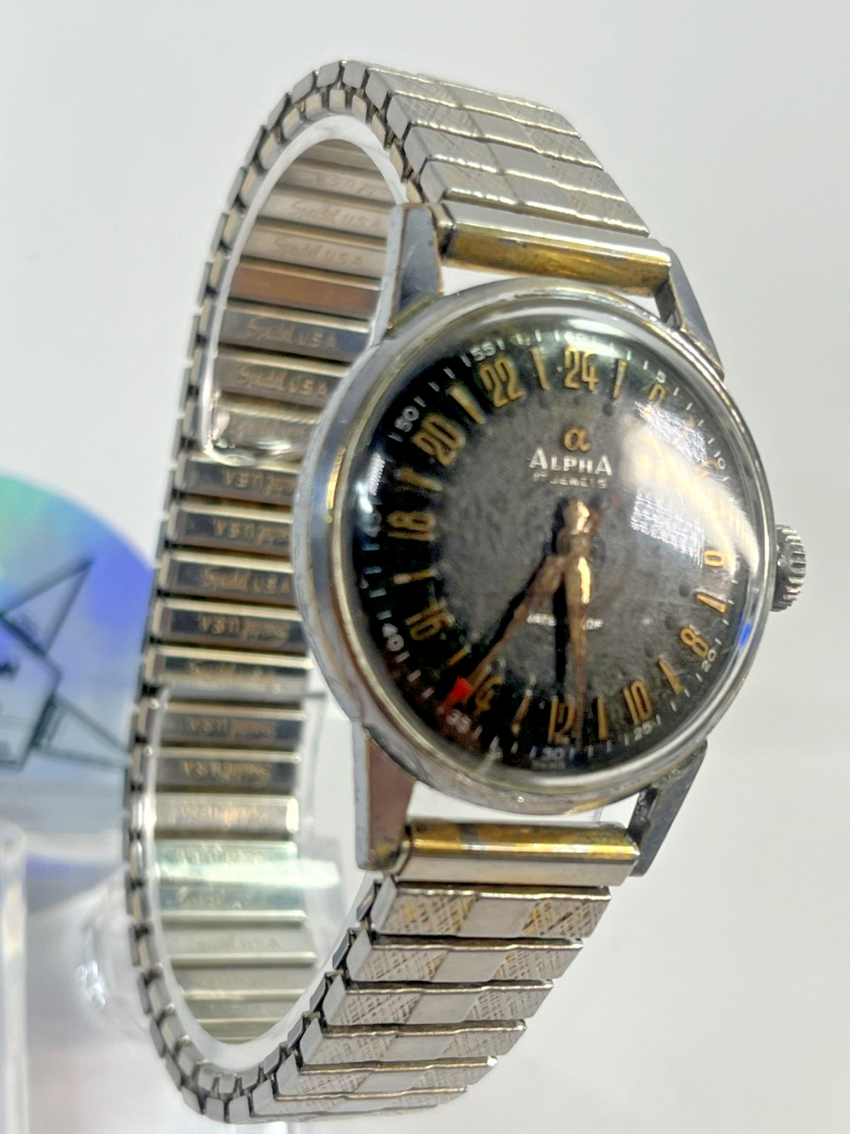 ALPHA 24Hour Dial, 17 Jewel, Swiss, 34mm rare military-style dial. 1950’s, Runs.