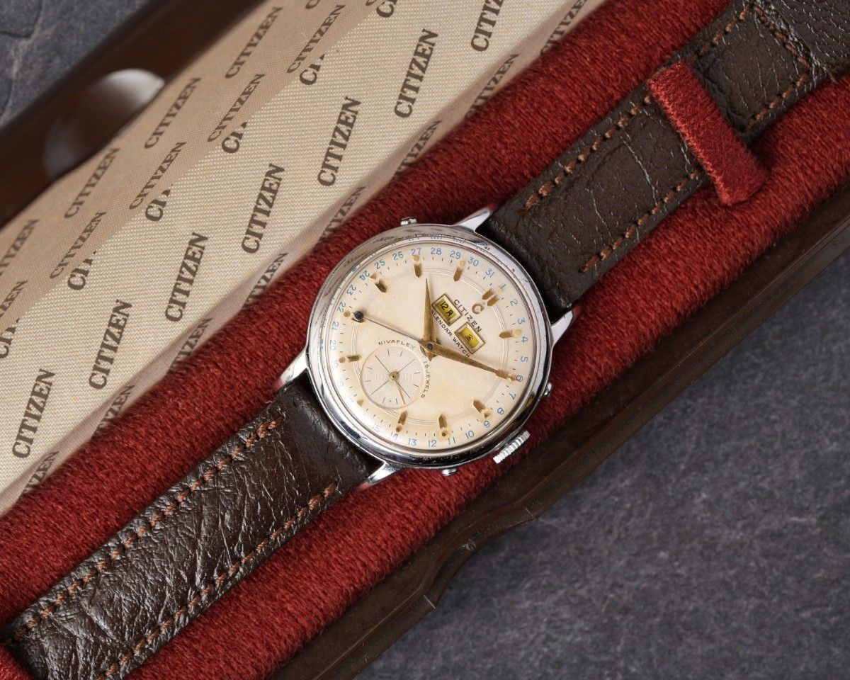 1950s Citizen Triple Calendar Ref.1505 Cal.59 Manual Wind Vintage Watch Box