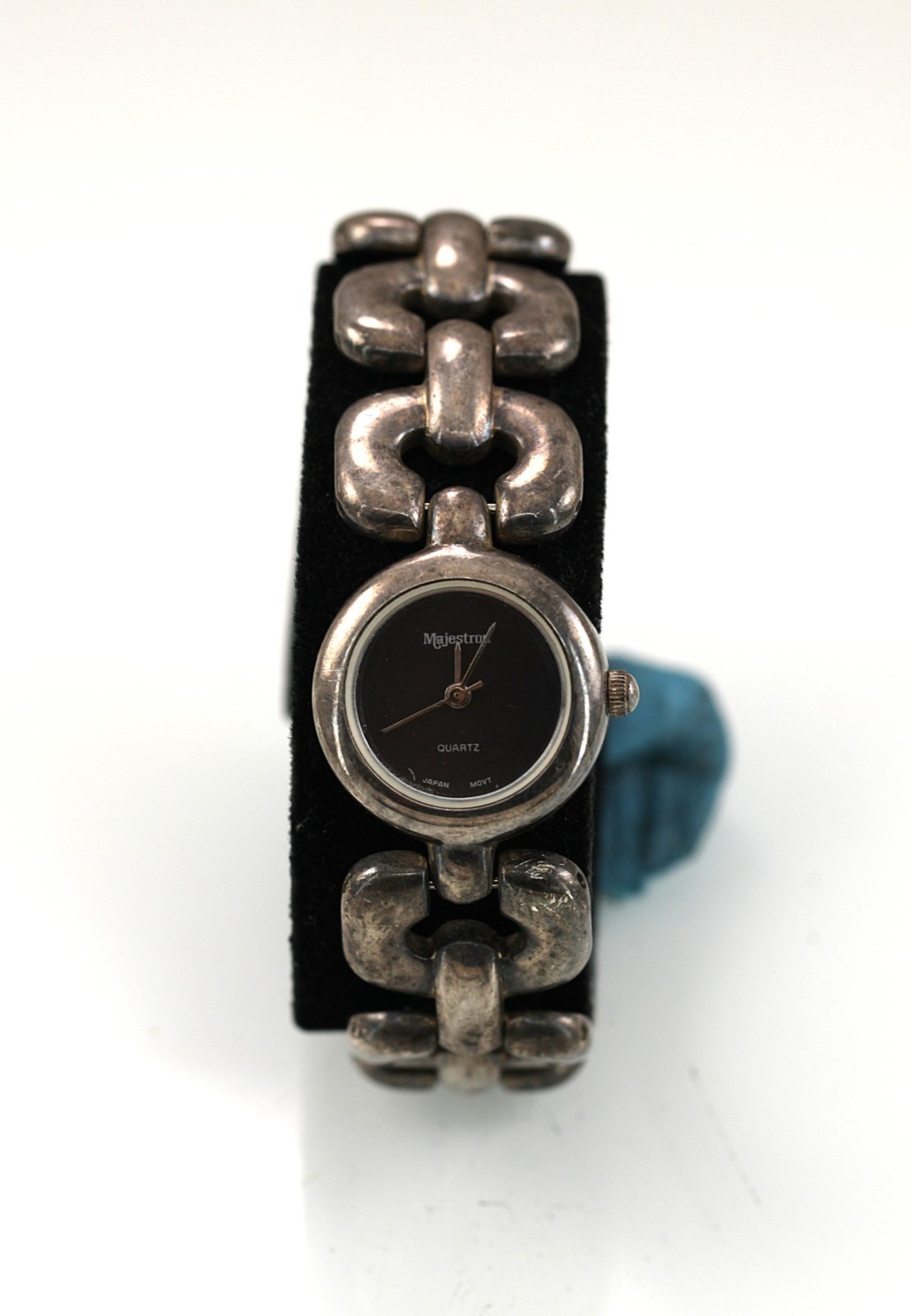 Majestron Watch Women Antiqued Silver Stainless Steel WR Battery Black Quartz