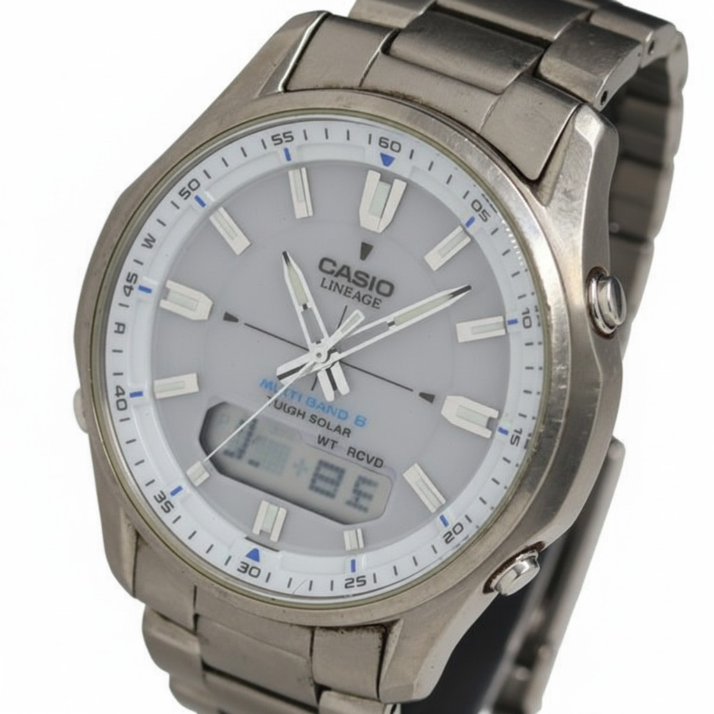 Casio Lineage LCW-M100T Silver Dial Radio Solar Titanium Analog Men’s Watch