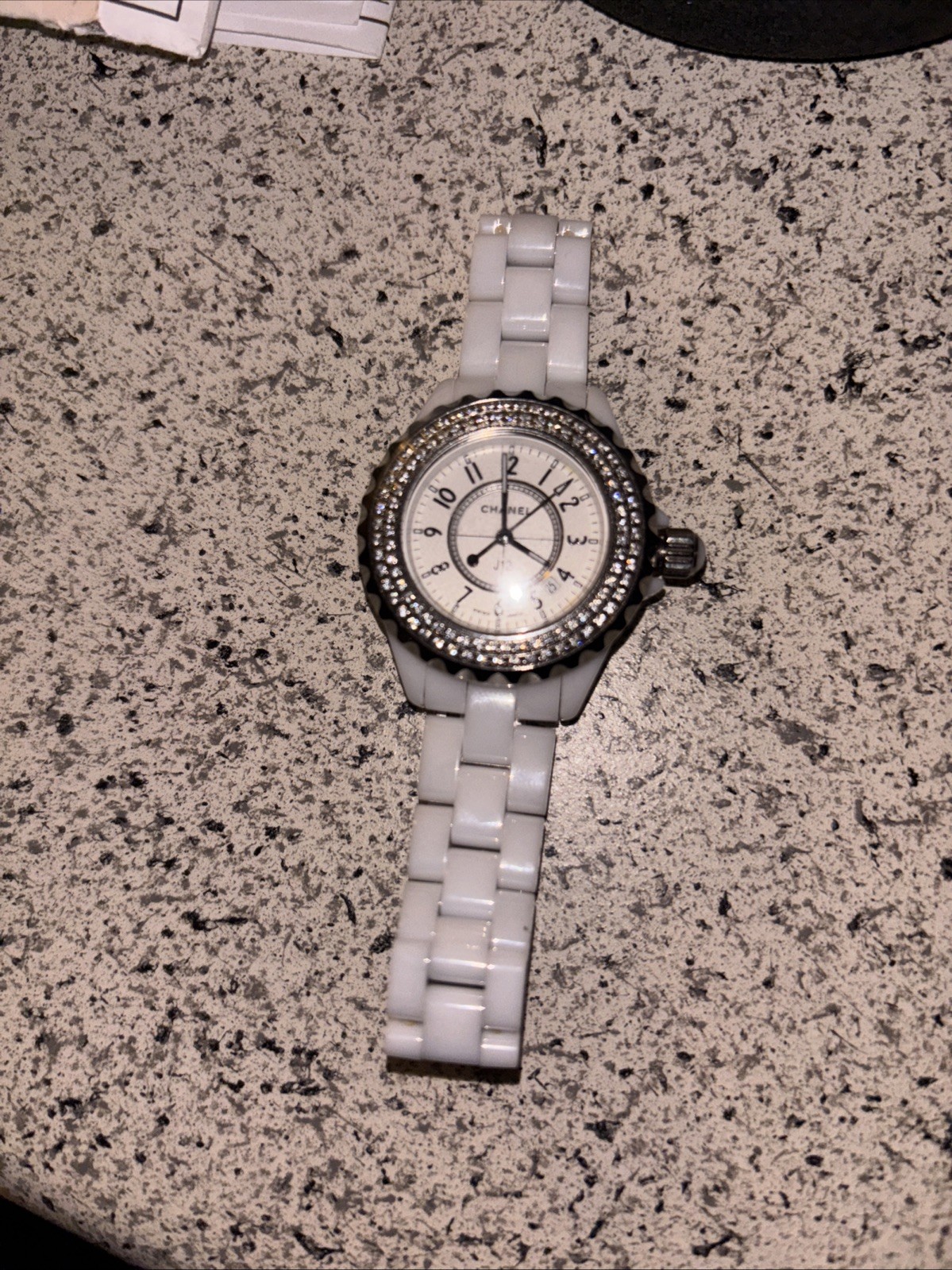 Chanel J12 34mm White Ceramic White Dial Quartz Diamond Date Watch Swiss Made