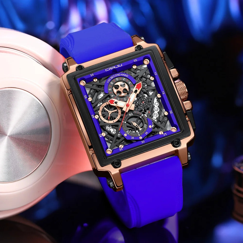 CRRJU Men Watch Luxury Brand Wristwatch Red Strap Male Rectangle Sport Watches