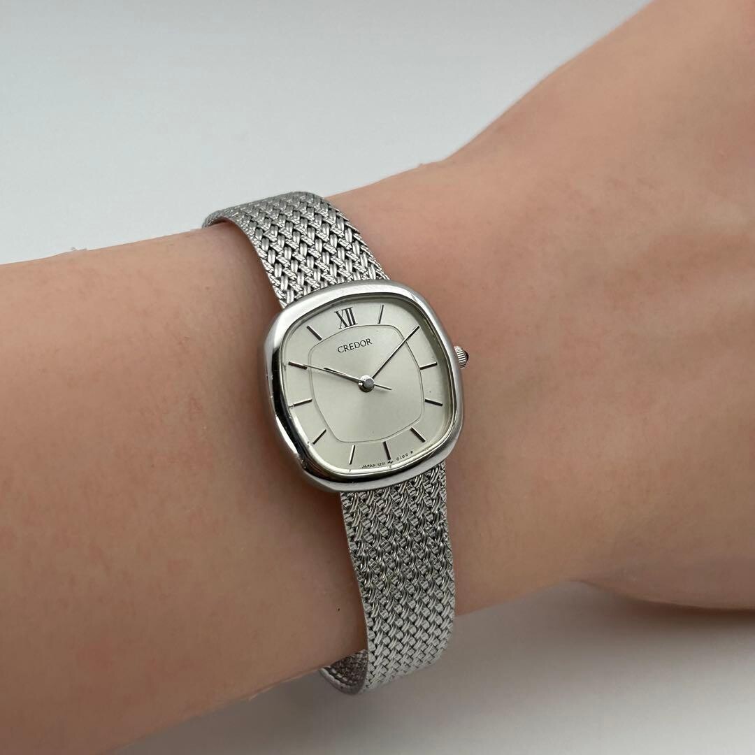 Seiko Credor 1271 5030 Womens Quartz Dress Watch Silver Mesh Band Japan 1977
