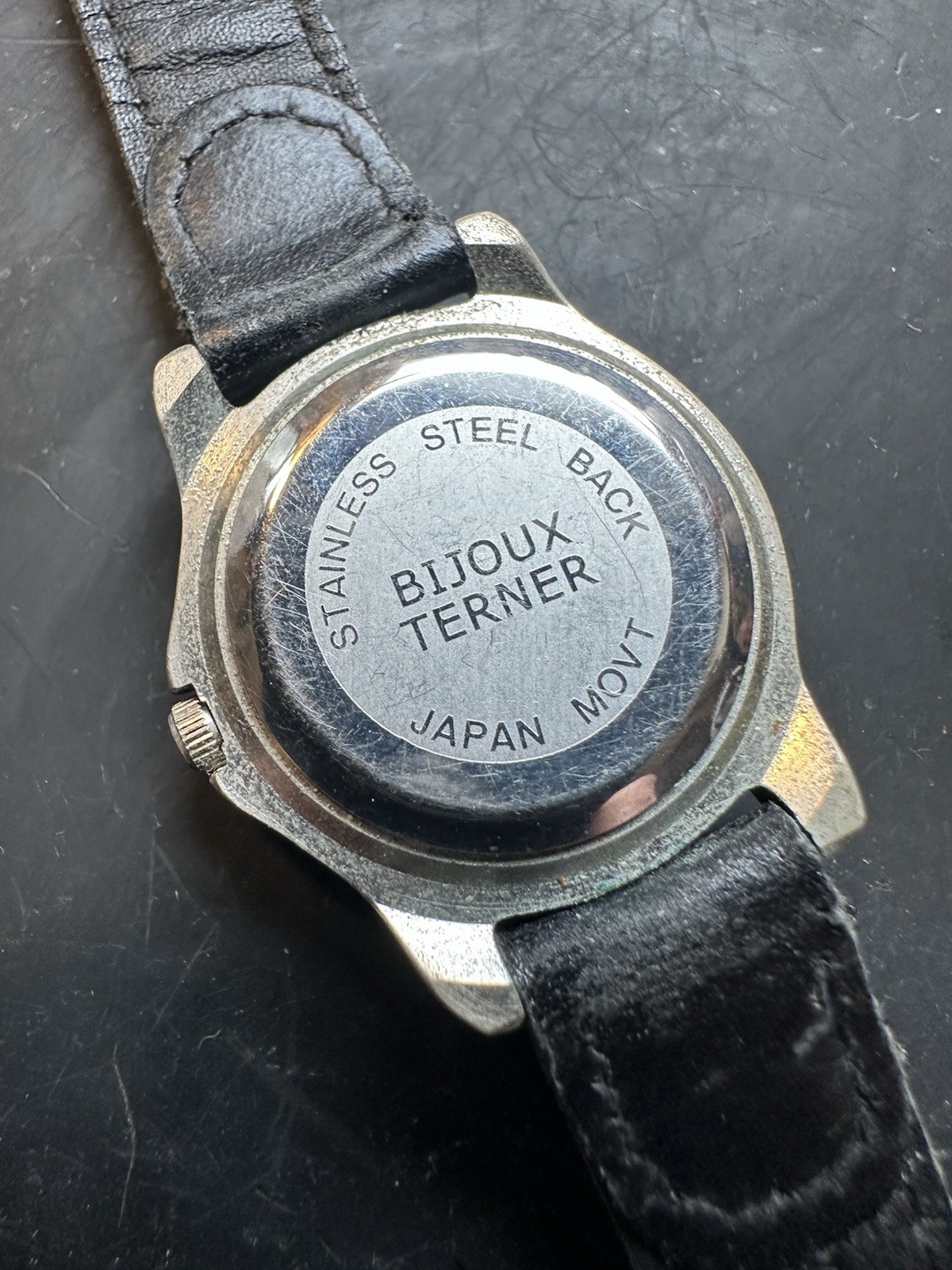 Vintage Bijoux Terner Army Military Type Watch Black Canvas & Leather Band