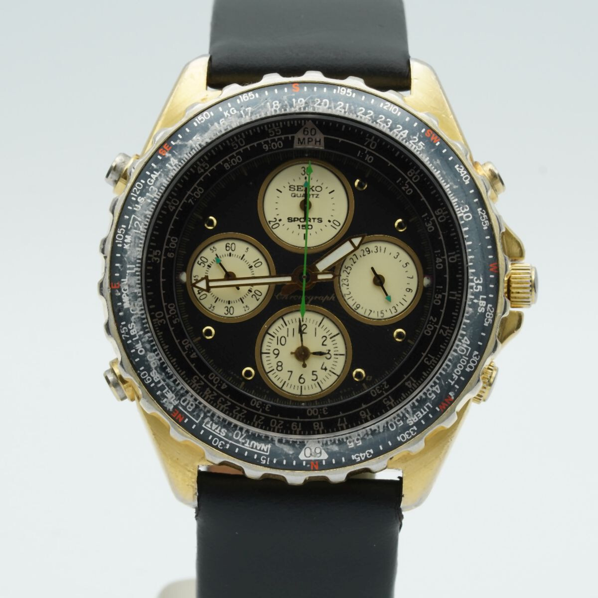 Seiko Sports 150 Quartz 7Ter-6A00 Men’s Watch 1 17/32in Vintage Fine Gold S019