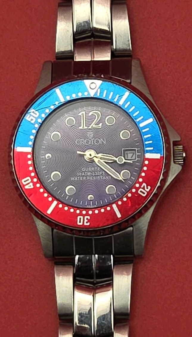 Croton 28mm All Stainless Steel Blue Dial Pepsi Red Blue Bezel Jpan Quartz Watch