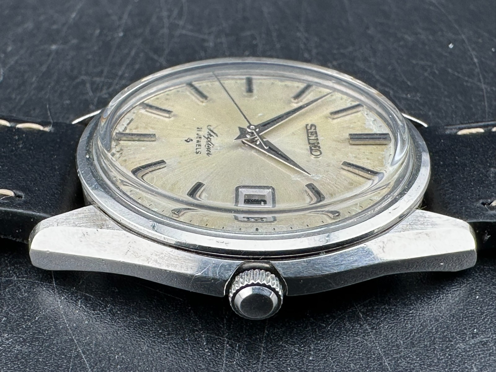 1970 Seiko Skyliner Men’s Manual Wind Silver Dial Date 36mm Watch 6102-8000