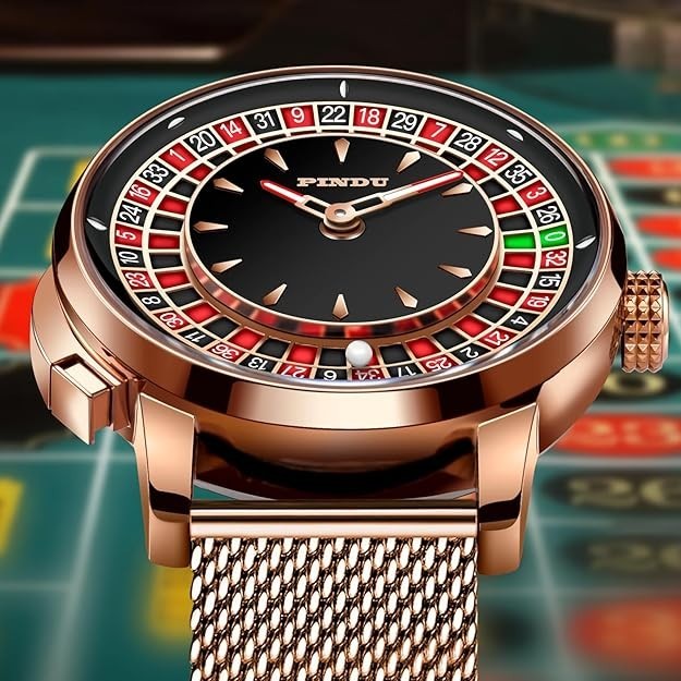 🔥USA🔥 PINDU Design NH35A Rotary Roulette Casino Mechanical Watch BraceletP6616