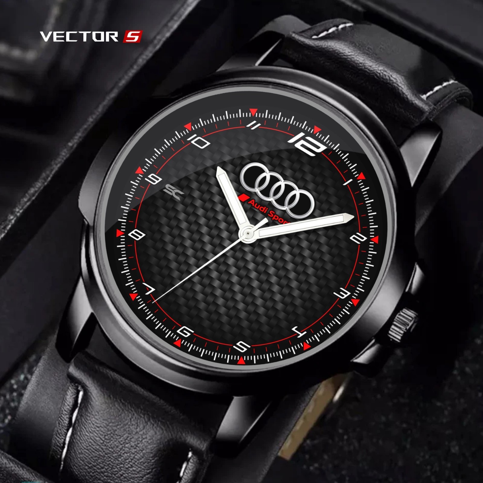 Audi Sport GT Carbon Look Carbon Fiber Fan Art Quartz Wrist Watch