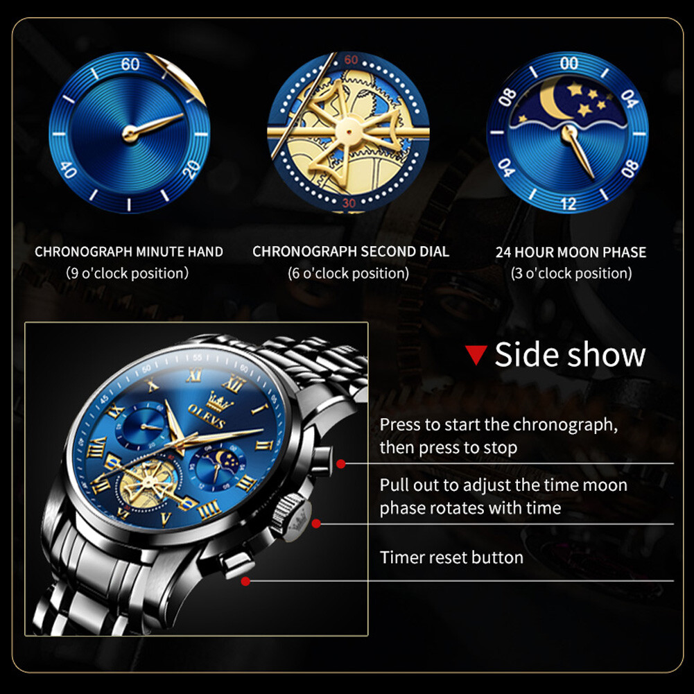 OLEVS Man’s Watch Chronograph 42mm Stainless Steel Waterproof Wristwatches
