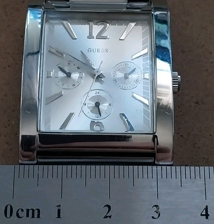GUESS Steel Day Date & 24 hr SS Quartz Watch G10205G Bracelet Band New Battery