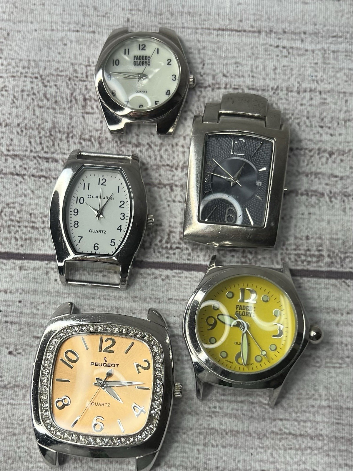 Mixed Watch Heads Lot Peugeot Faded Glory Naturalizer Quartz Parts Repair