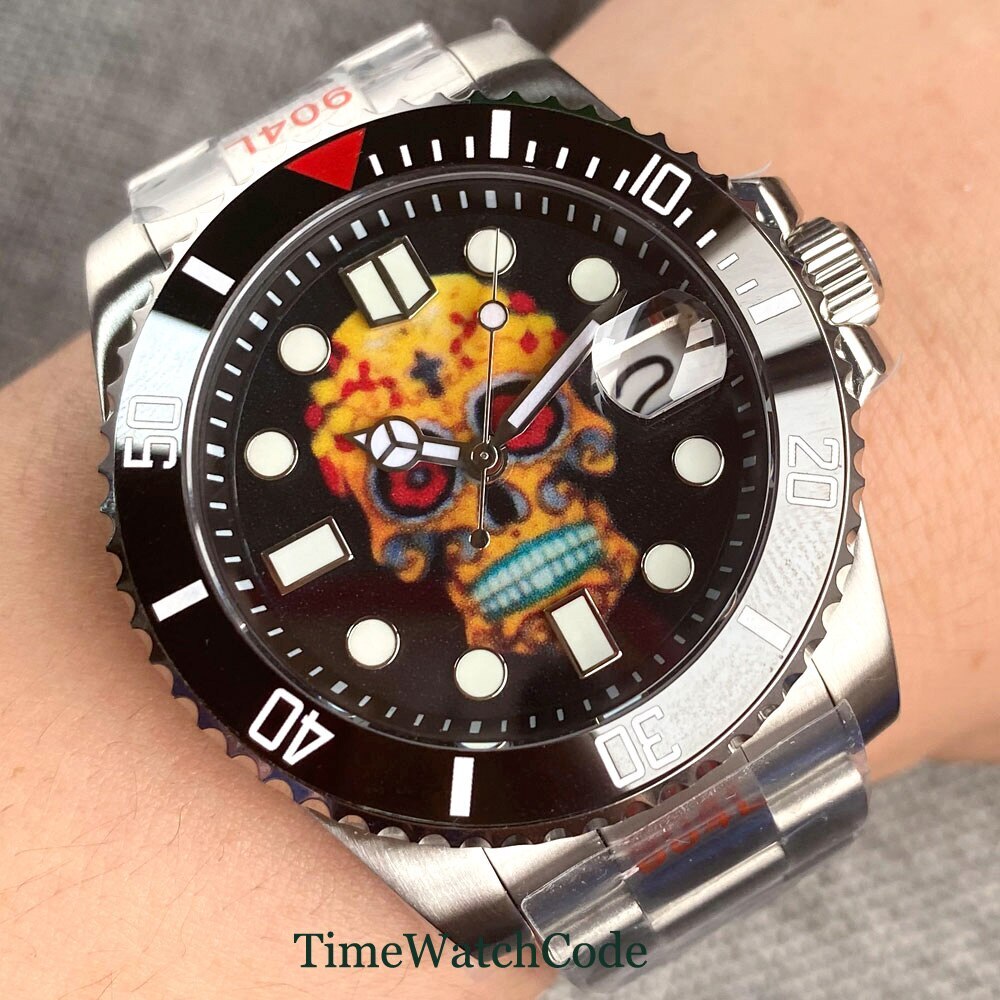 NH35A Men’s Automatic Watch 40mm Full Lume Skull Dial Sapphire Crystal Date