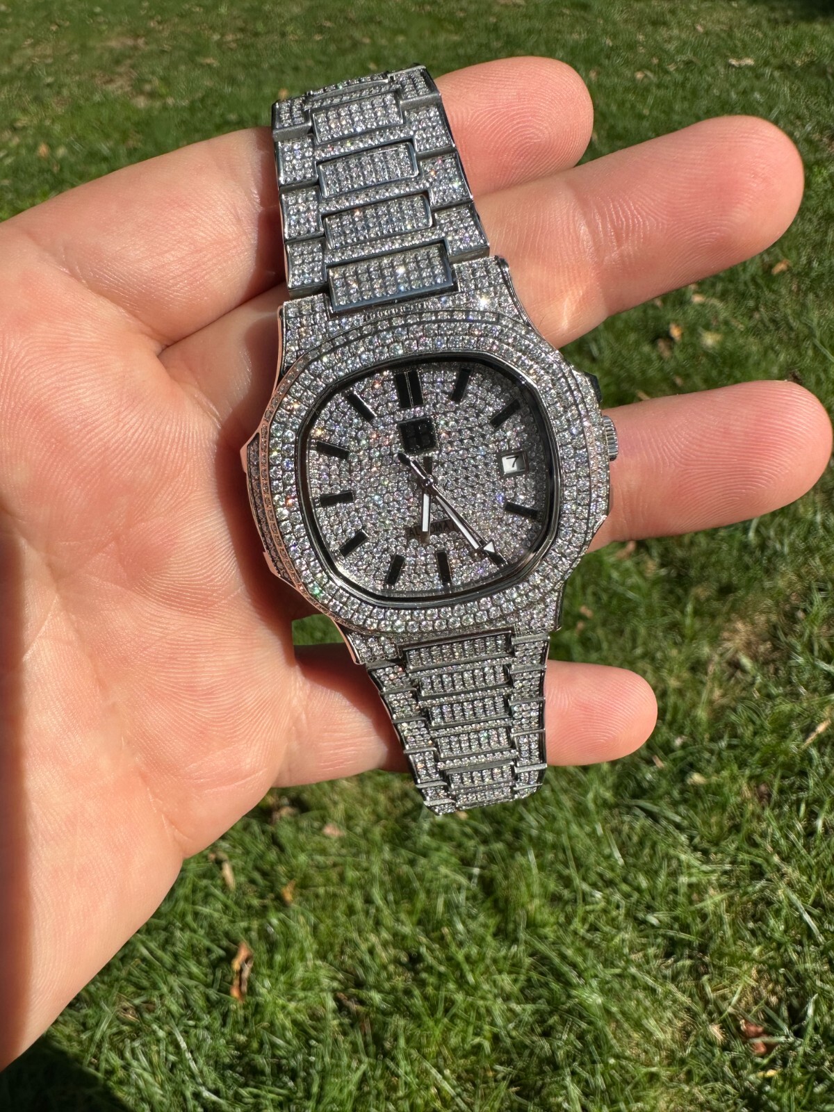 Real Mens Watch Fully Iced Blinged Stainless Steel Bust Down Out 41mm Hip Hop