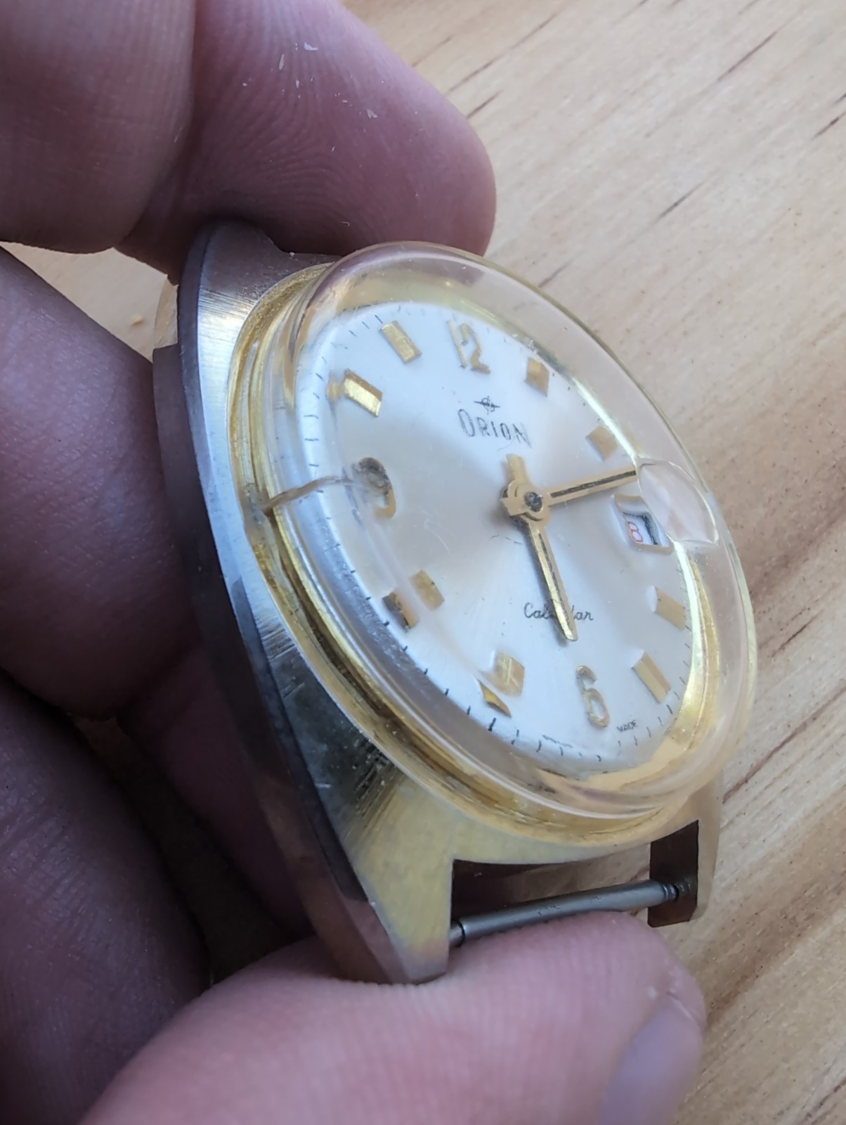Orion Calendar Missing Bezel Men’s Hand-Wind Vintage Swiss Watch Working