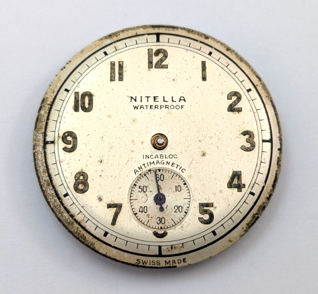 WWII Era NITELLA Incabloc 15j Military Field Watch Movement 28mm PARTS REPAIR
