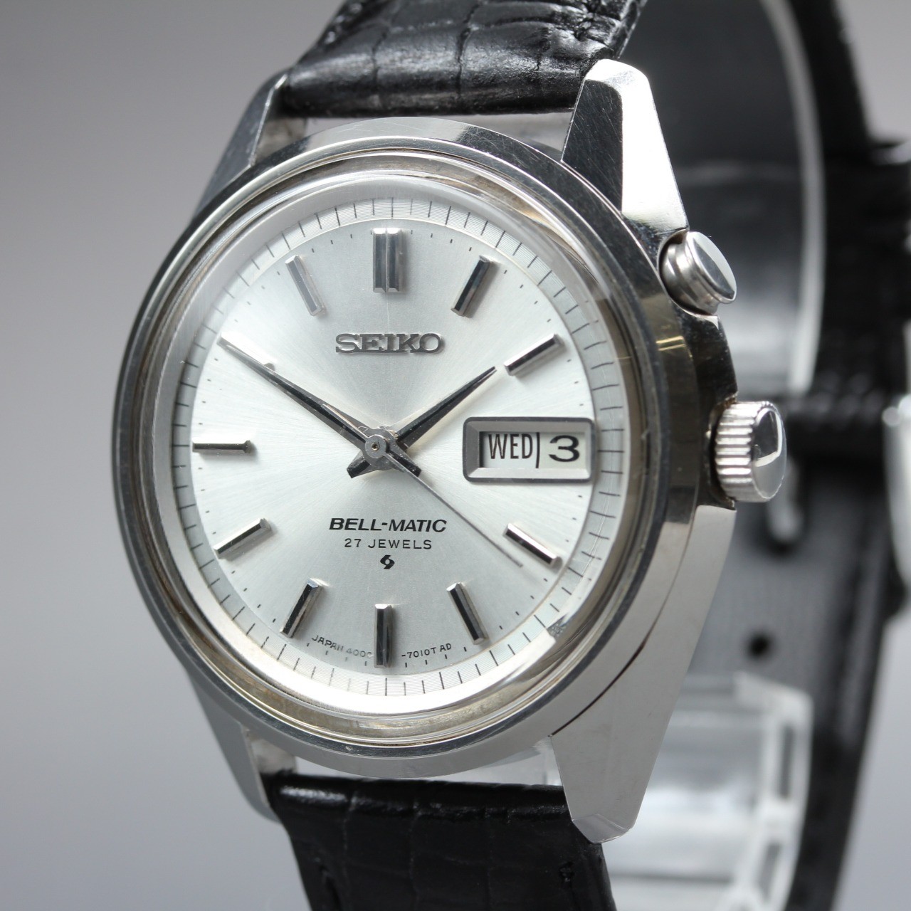 [Near MINT] Vintage SEIKO Bell-Matic 4006-7012 37mm AT Alarm Silver Men’s Watch