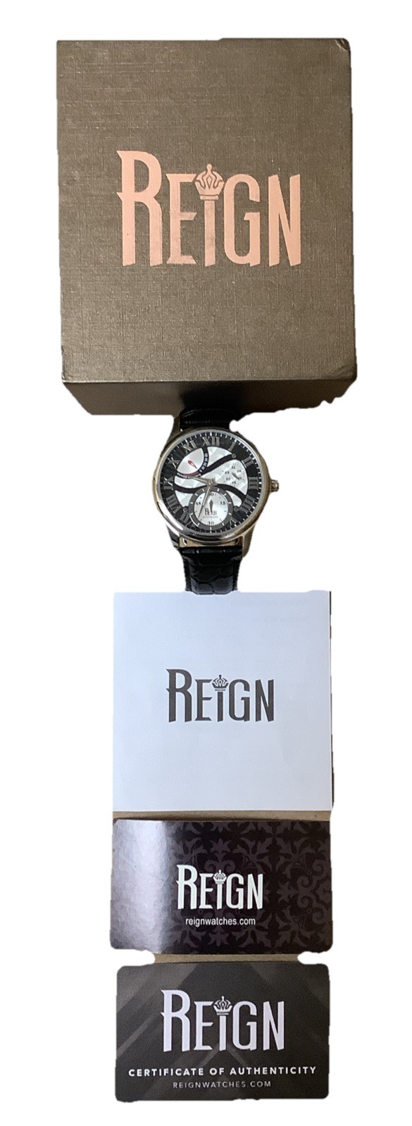 Reign Bhutan Automatic Stainless Steel Watch With Black Leather Band In Box