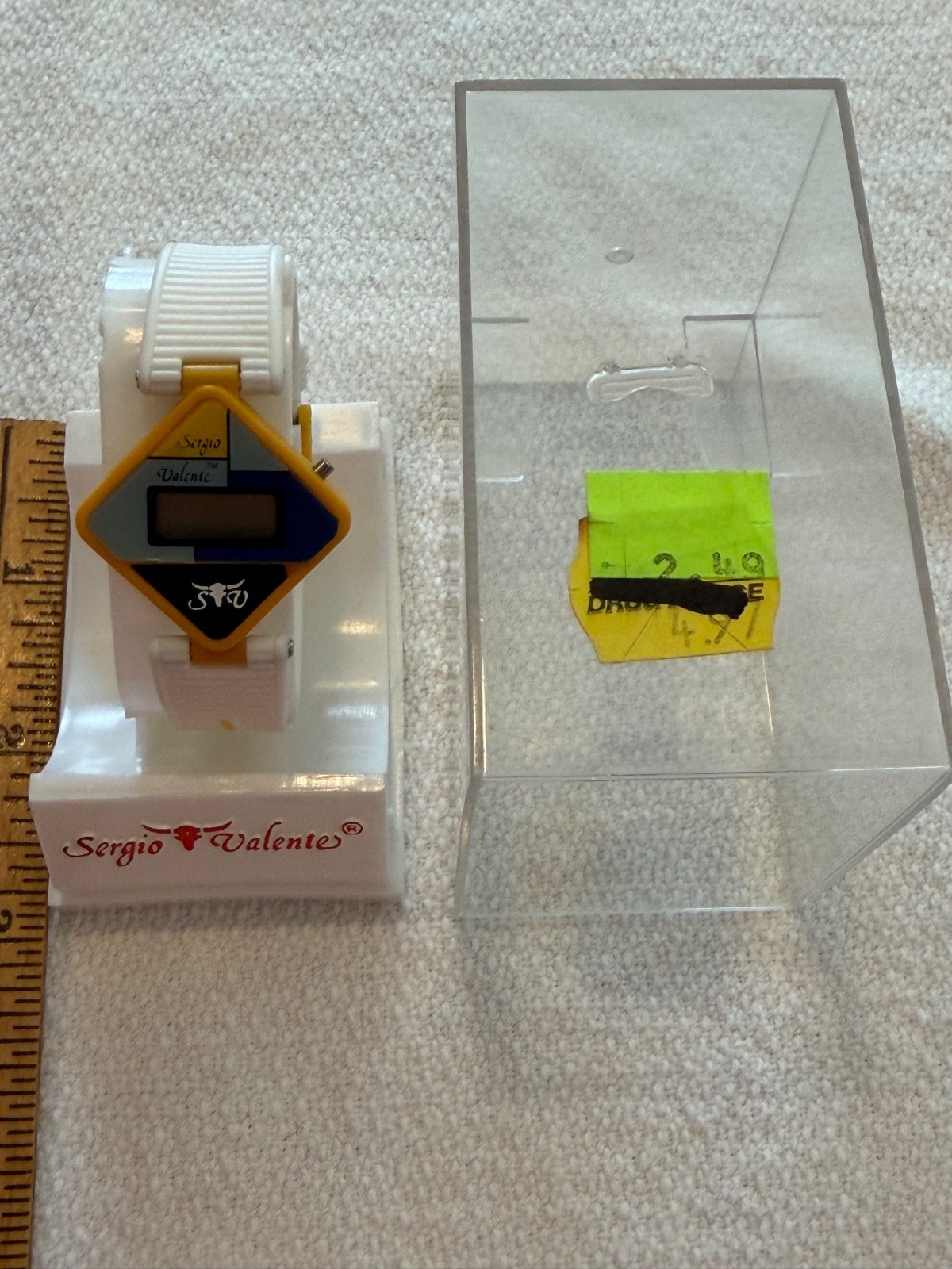 Vtg Novelty Sergio Valente Watch Space Tech White Yellow Watchband in Case