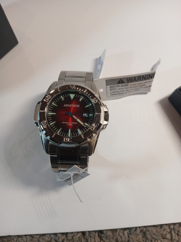 ARMITRON 20/5534BYSV Men’s Stainless Steel Fume Red and Black Dial Analog Watch