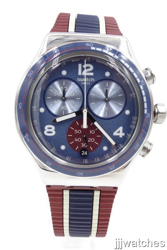 New Swatch Irony Chrono COLLEGE TIME Silicone Band Date Watch 43mm YVS449 $190